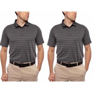 2 Pack Glacier Performance Mens Cotton Blend Golf Polo Shirt Striped Gray XL